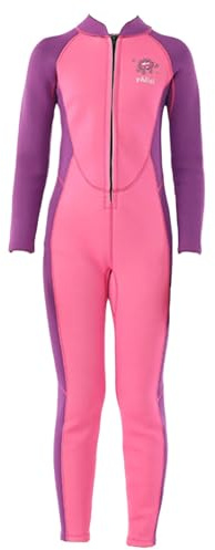 Combinaison de plongée thermique en néoprène de 2,5 mm pour enfants - Couleurs contrastées - Manches longues - Rose - 13 à 14 ans