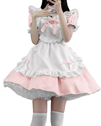 Generisch Maid Dress Cospaly - Disfraz de dama de manga corta con sombreros de sirvienta, vestido de tirolesa de camarera, cosplay, disfraz de Halloween, Oktoberfest, Rosa., 3XL