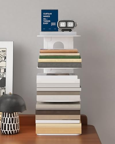 Ornestia 4 Ebenen Unsichtbares Bücherregal Stehend, Schmaler Desktop Bücherregal für Zuhause, Büro Metallregal Schwebend Bücherregal Ideal für Kleinen Raum, Weiß
