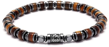 JOJOPANDA Men’s Beaded Bracelet – Polished Beads with Steel-Tone Accent | Stretch Fit | Minimalist Wristwear (Bronze Shadow)