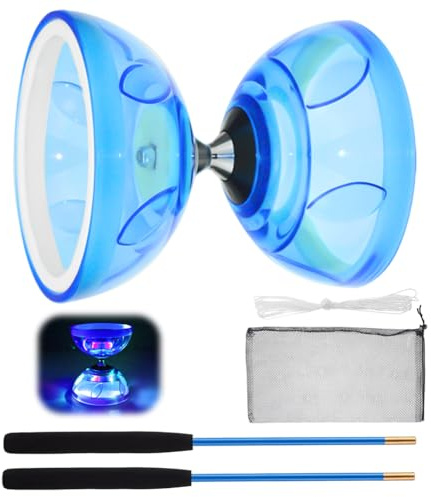 Diabolo LED avec roulement à billes, 4,5 mm - Kit de jonglage diabolo lumineux dans l'obscurité pour enfants et adultes - Yoyo professionnel, balles de jonglage, jouet de cirque (bleu)