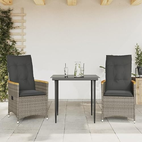 Eleganz 2er-Set Gartensessel mit Kissen - Verstellbare PE-Rattan Sitzgruppe mit pulverbeschichtetem Stahl & Akazienholz - Gemütliche Lounge-Möbel für Garten, Terrasse oder Balkon