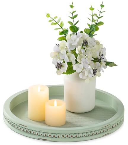 Hanobe Decorative Coffee Table Tray Round Sage Green Decor for Centrepiece