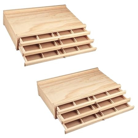 3 Schublade Holz Künstler Supply Aufbewahrungsbox(2pcs),Holz Künstler Malkoffer Supply Storage Box 40x26x12.3 cm Für Pastellstifte,Bleistifte,Stifte,Marker,Pinsel,5 Schubladen,Tragbar