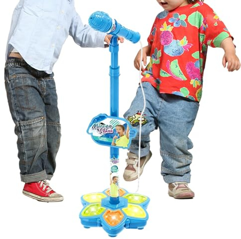 Micrófono De Pie para Niños, Micrófono para Niños con Soporte, MicrófonoDe Colorido, Micró-Fono Musical con Función Conectable, MicrófonoDe Música Ajustable ParaNiños, Cantantes