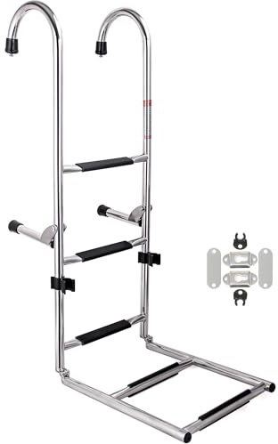 Mojiate 5-Step Stainless Steel Folding Dock Ladder, Heavy Duty Boat Ladder with Anti-Slip Steps for Pontoon, Dock, Pool & RV