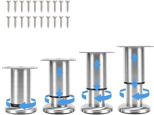 Yosoo Health Gear 4 Pcs Adjustable Stainless Steel Legs, Cabinet Table Furniture Legs, Support Table Leg Brushed Adjustable Height for Furniture Dining Coffee Bar Breakfast Worktop Table (8-12CM)