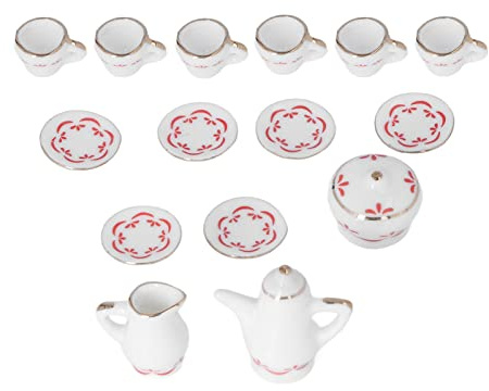 Rcniso Juego de Tazas de té de Cerámica en Miniatura para Casa de Muñecas 1:12, Juego de Juguetes de Fiesta de té de Porcelana de Simulación para Decoración para Casa de Muñecas DIY