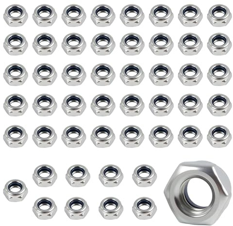 Nexaflow 50 Tuercas M6 Autoblocantes DIN985 – Nailon – Zinc Blanco | 50 tuercas M6 autoblocantes DIN985 con inserto de nailon. Acero carbono galvanizado zinc blanco. Seguridad hexagonal