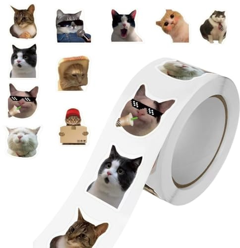 500PCS Cute Cat Me/me Stickers Roll,10 Various Styles Funny Animal Stickers for Adults,Waterproof Vinyl Mini Stickers for Laptop,Water Bottle,Scrapbook,Journal,DIY Crafts,Cute Girly Stuff,Style C