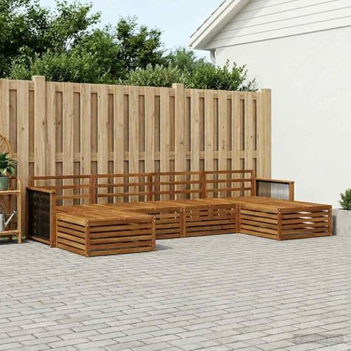 Teenpull Sofagarnitur 6-teilig Massivholz Akazie modulare Sitzgruppe für Garten Terrasse und Poolbereich modernes Loungeset mit lackierter Oberfläche und vielseitiger Kombination