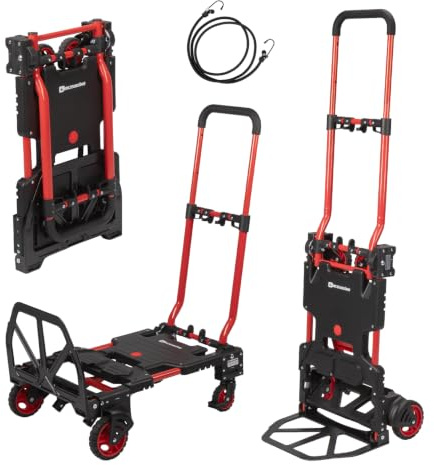 Werkzeugkönig 2-in-1 Transportwagen klappbar - Sackkarre & Plattformwagen | Flexibler Allrounder für Umzug, Einkauf & Logistik mit höhenverstellbarem Griff, bis 150 kg Tragkraft und inkl. Expanderseil
