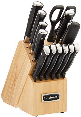 CUISINART Block Knife Set, 15pc Cutlery Knife Set with Steel Blades for Precise Cutting, Lightweight, Stainless Steel, Durable & Dishwasher Safe, C77BTR-15P