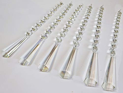 6 Clear 72 mm Slant End Icicle 3 Chandelier Drops + 200 mm 8 of 14 mm Octagons Droplets Cut Glass Crystals Beads Christmas Tree Ornaments Wedding Wishing Decorations Prisms Light Spare Parts Crafts