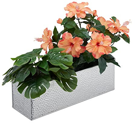 Relaxdays Vaso Rettangolare per Fiori, Cassetta per Piante da Interno, Fioriera in Metallo, Erbe Aromatiche, Argento