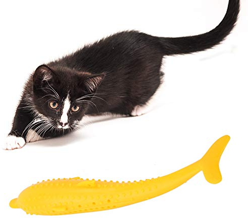 GOTOTOP Cepillo de Dientes para Gato, Juguete de Silicona para Molar con Hierba gatera, Juguete Interactivo para Limpiar los Dientes, morder, Masticar, Juguete para Gato Gatito