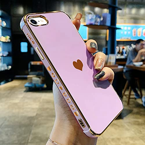 L-FADNUT Kompatibel mit iPhone 7/iPhone 8/iPhone SE2020/iPhone 2022 Herzform Hülle, Mädchen süßes Galvanisieren Handyhülle Weiches Silikon Schutzhülle für iPhone 7/8/SE2020/2022, Violett