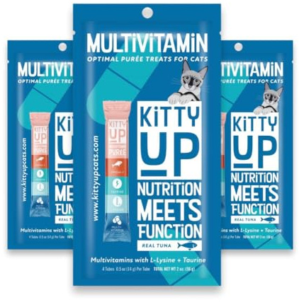 Kitty Up Lickable Cat Treats -Real Tuna Multivitamin Puree with Lysine & Taurine for Indoor Cats | Grain-Free, Squeeze Tube (12 Pack)