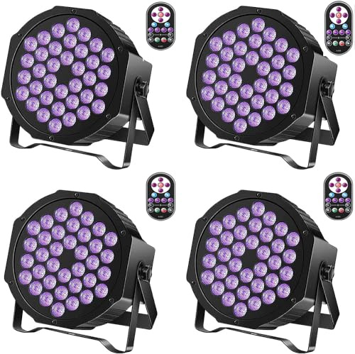 KRIDERISH 4 Stücke 72W UV Schwarzlicht, 36 LED UV Licht DMX512 mit Fernbedienung, LED UV Strahler für Party, Bar, Bühne, Weihnachten, Halloween, Hochzeit