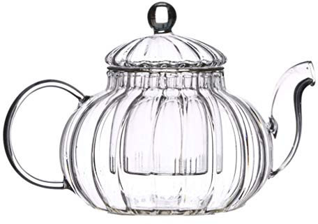 Glass Teapot With Infuser - Heat Resistant Pumpkin Shaped Tea Pot for Loose Leaf, Blooming and Fruit Tea - Removable Infuser, Pitcher for Home and Office