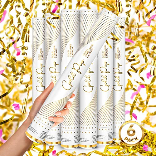Goldfarbene Luftschlangen, Konfettikanone, 40,6 cm, goldfarbene Luftschlangen, Konfetti-Popper, Party-Popper, Konfetti-Shooter, Glitzer, Bombe, Luftschlangen, kein Durcheinander, Hochzeits-Konfetti,