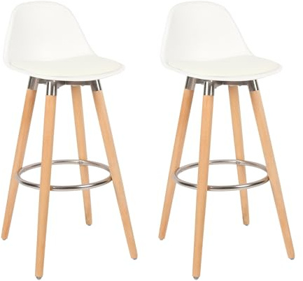Box and Beyond Set di 2 sgabelli da bar in legno, sedia alta per bar, sedia da cucina - Altezza 91 cm - Sgabello bianco con poggiapiedi