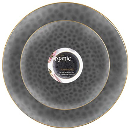 PLASTICPRO 32 Piece Combo Plates Set includes 16-7'' inch Plate & 16-10'' inch Plates Black transparent Hammered Plastic Party Plate Premium heavyweight Elegant, Disposable, Tableware, Dishes,