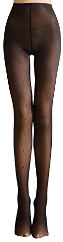 TOEECY Collant Fantasia Donna Curvy Falso Traslucido Foderati Calzamaglia Termici Leggings Invernali Collant Vita Alta Winter Tights Comodi Elasticizzati (Stampa a Pois Tondi-85g)