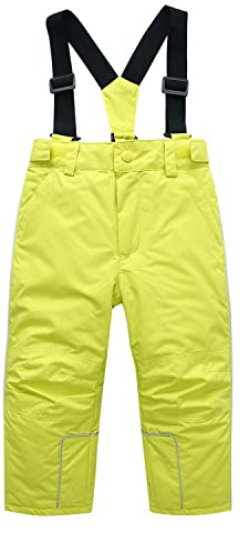 SEVEN BB Jungen Schneehosen mit Latz Draussen Winter Gelb Ski-Hose Warm Trekkinghose Unisex Wanderhose Wasserdicht Skisalopette Wintersport Winddicht Snowboard Hose Outdoor Skihosen Gr.116 6 Jahre