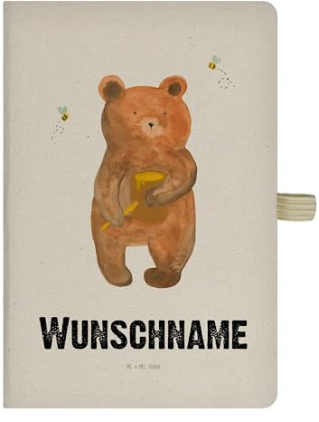 Mr. & Mrs. Panda DIN A4 Personalisiertes Notizbuch Bär Honig - Personalisierte Geschenke, Liebe, Personalisierbares, Büro Mit Gravur, Projektbuch Wunschtext, Verliebte, Teddy, Blanko Personalisiert