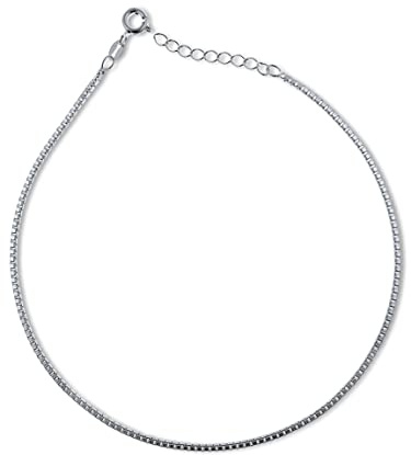 Tobillera veneciana de plata de ley 925, caja trenzada, eslabones cuadrados, cadena de tobillo, plata de ley 925, longitud grande ajustable de 9.5 pulgadas, 10.5 pulgadas, longitud extra grande de