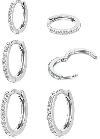 HUABOLA CALYN 3 Paar Creolen Silber 925, Silber Gold Creolen Silber 925 Klein Set für Damen Herren Mädchen in 8/10/12mm, Hypoallergen Ohrringe Gold Set mit AAA Zirkonia Schmuck