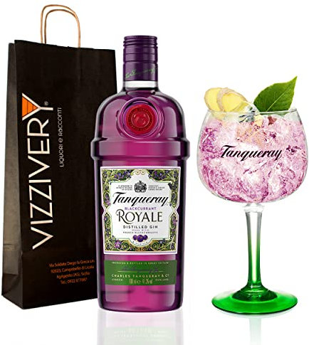 Gin Tanqueray Blackcurrant Royale con Bicchiere Coppa da Gin Originale Tanqueray in Omaggio - 41,3% Vol. 1 Litro