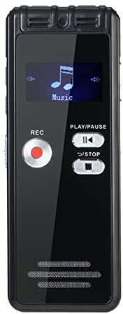 Enregistreur vocal avec micro de lecture - Réduction du bruit - Enregistreur vocal - 128 Go - Support de 20 mètres - 200 mAh - Mini enregistreur MP3 - Noir