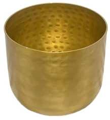 Serene Spaces Living Antique Brass Look Gold Hammered Pots: Stylish Indoor Planter, Idea, Decorative Accent for Potted Plants, 7 Diameter & 5.25 Tall