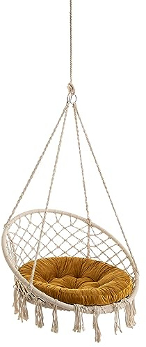 PillowPrim Hängesessel Outdoor Kissen – Hängematte Sitzkissen – Nestschaukel Kissen für Komfort – Waschbares Rundkissen – Gelb – 65 cm