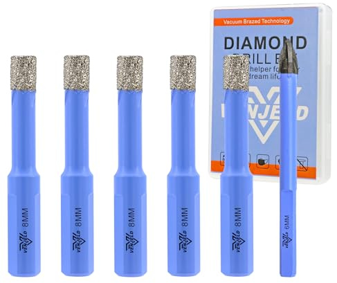 Diamant Filesenbohrer Set – 5 Stücke 8mm Diamantbohrer Lochsäge und 1 Stück 6mm Karbidebohrer für Keramik Porzellan Fliesen Marmor Granit – Dreiecksschaft mit Aufbewahrungskoffer