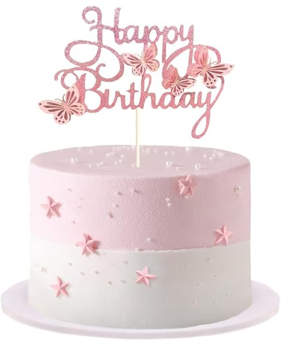 Tortendeko Schmetterling, 3D Schmetterlinge Deko Torte Happy Birthday Kuchen Deko Schmetterlinge Glänzend Kuchendeko Geburtstag Mädchen für Geburtstagsfeiern Mottopartys (Rosa)