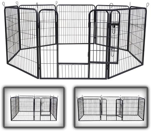 zoomundo Welpenauslauf 80cm hoch Laufgitter Tierlaufstall Welpenkäfig Absperrgitter Freilaufgehege Welpenzaun 8-Eck - L - Black Edition