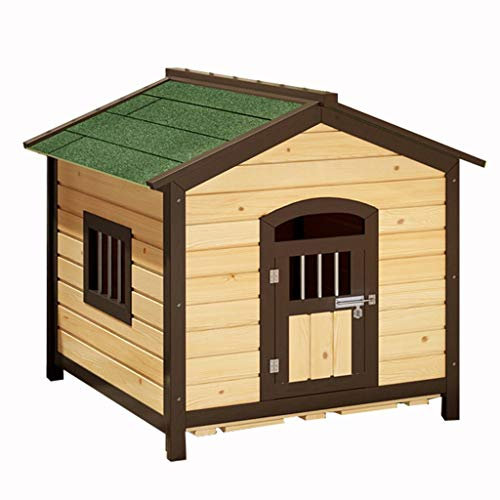Hundehütte für draußen, Hundehütte aus Holz mit Stahlfenster, Gehege, Garten, Asphaltdach, für Hunde, Haustier, Tierhäuser, wetterfeste Hundehütten (grün, 75 x 68 x 76 cm)