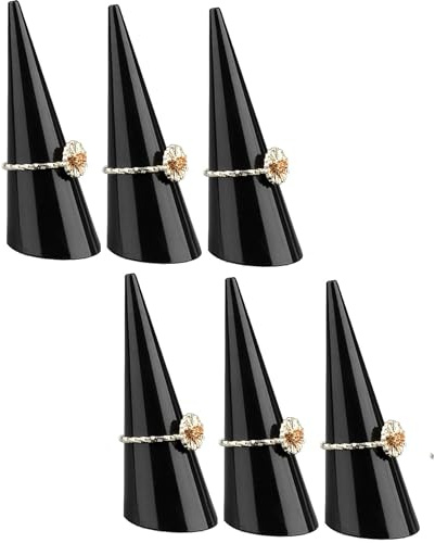 6er Set Acryl Ringhalter [schwarz] für einzelne Fingerringe, 68x25mm - Schmuckorganizer für stilvolle Aufbewahrung, Präsentationsständer für Ringe, Ausstellungsständer für Juwelier Verkaufsvitrine