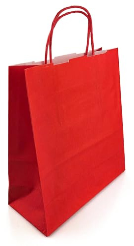 Netuno 400 Papiertaschen Rot 18 x 8 x 21 cm Kraftpapier rote Papiertüten mit Griffen farbige Geschenktaschen Geschenktüten Mitgebseltüten Papiertragetaschen Papierbeutel paper bags with handles