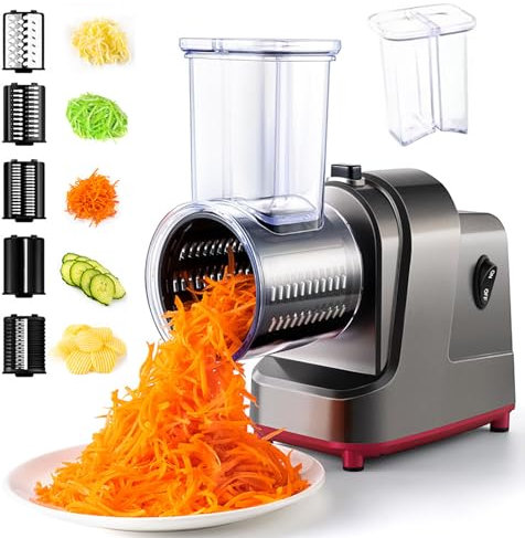 SNBGRYE Rallador Rotativo EléCtrico, Rebanador De Verduras/Molinillo De Queso para El Hogar, con 5 Juegos De Cuchillos, 7,5 Cm De DiáMetro Grande, para Pepinos, Zanahorias, Patatas Y Nueces
