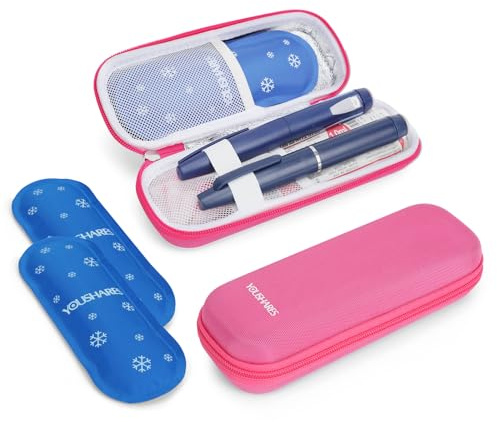 YOUSHARES Funda de Viaje para Bolígrafo de Insulina- Estuche de Viaje para Diabéticos con 2 Bolsas de Hielo, Bolsa Nevera para Suministros Diabéticos, Nevera para Insulina (Rojo)