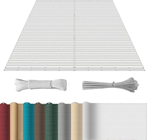 Balcon Cache Brise Vue 70 x 400 cm Latéral Balcon Brise-Vue, Diverses Couleurs Tailles Au Choix Habillage Balcon Protection Solair avec Œillets Cordons pour Porches, Blanc