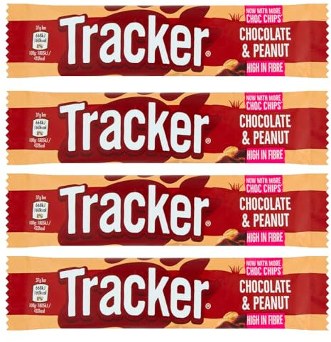 Tracker Chocolate Peanut Bar 37g Pack of 4 Vegeterian Cocoa Cereal Oats Roasted Nuts Nutrition Protein High in Fibre Healthy Snack with Welari Thank You Card | (4pack) (148g)