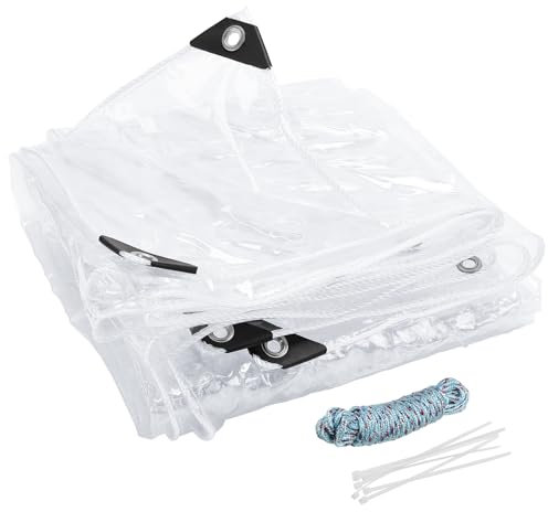 Clear Tarpaulin 2 x 2 m Waterproof Heavy Duty, Outdoor Transparent PVC Clear Tarp with Eyelets, 14Mil Transparent Porch Enclosure Panels for winter Greenhouse Canopy Plant Camping Patio