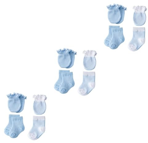 LIFKOME 12paare Babyhandschuhe Und Socken Baumwolle Anti-kratzer Angenehm Zu Tragen Blau Für Neugeborene Schutz Für Zarten Füße Ihres Mädchen