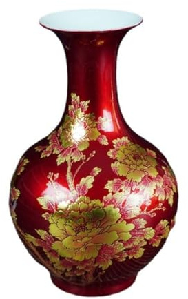 Vase en céramique Pivoine Rouge for décoration de Salon, Ornement Traditionnel en Porcelaine Chinoise, Vase à Fleurs en Cristal émaillé Fait à la Main, Cadeau décoratif for la Maison et Le Bureau