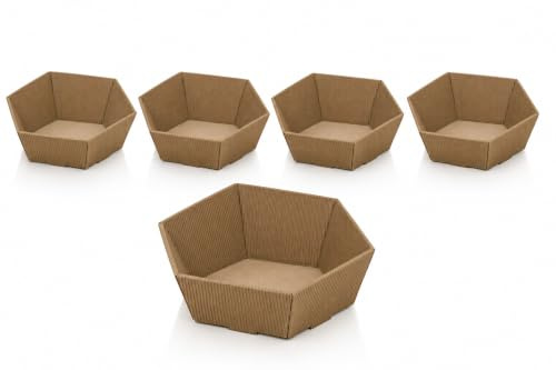 5x Präsentkorb 6-eck klein Natur 29x27 cm Geschenkkorb Set
